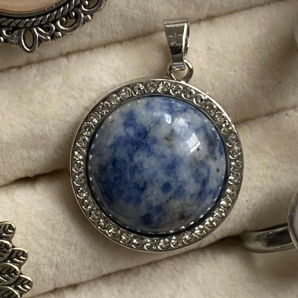 CZ blue spot Jasper gemstone necklace pendant